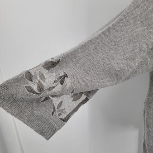Susan Graver Cardigan Womens XL Gray Mesh Botanical Cutout One Button Snap - Picture 8 of 11